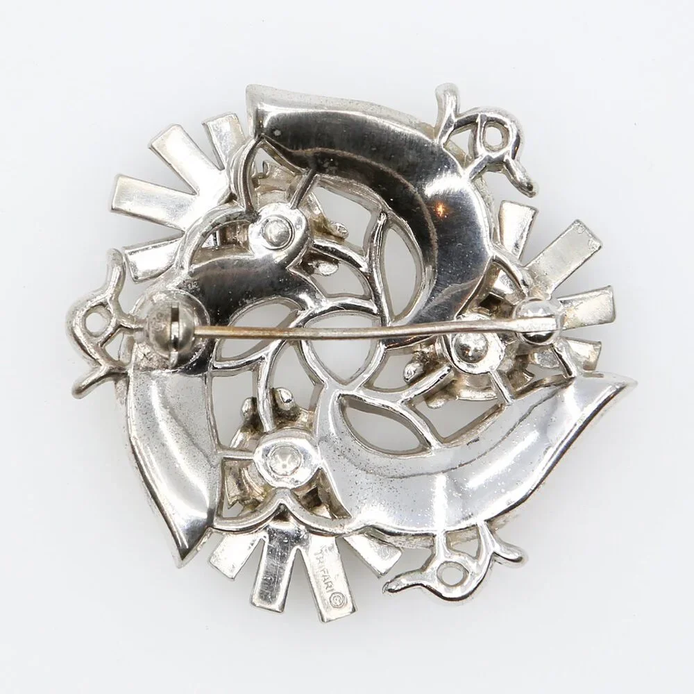Vintage Alfred Philippe Trifari Radiance Rhinestone Thistle Flower Brooches 1950